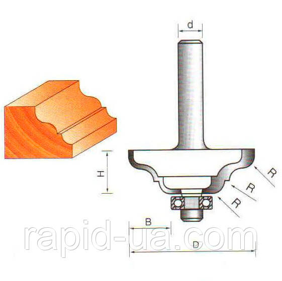 Фреза ГЛОБУС 2014 D40 d8 h14 R4 кромочная калевочная з нижнім підшипником