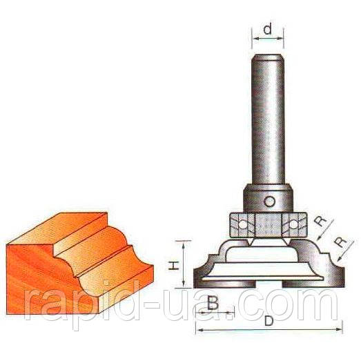 Фреза ГЛОБУС 2304 R6 D52 d12 h16 кромочная калевочная з верхнім підшипником