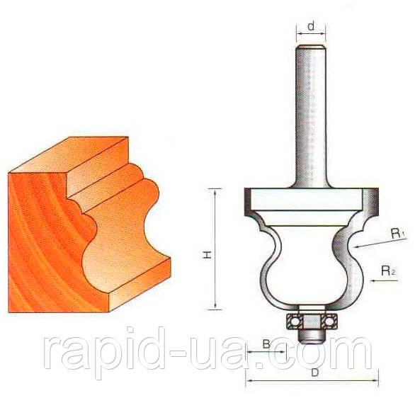 Фреза ГЛОБУС 2020 D30 d8 h25 R3/6 кромочная фигурная с нижним подшипником