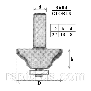 Фреза D37 d8 h18 ГЛОБУС 3604 кромочная фігурна