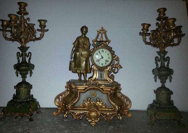 Камінний годинник з канделябрами кін. 19-го століття, Австрія, фото 2