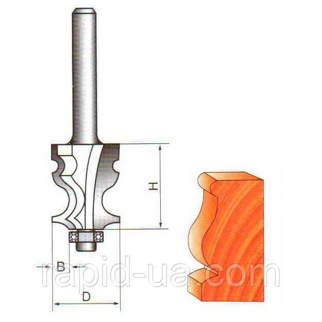 Фреза ГЛОБУС 2034 D24 d8 h35 кромочная фігурна з нижнім підшипником