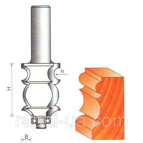 Фреза ГЛОБУС 2038 D30 d12 h40 R5 кромочная фігурна з нижнім підшипником