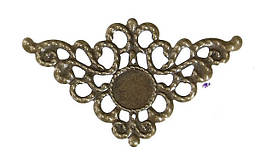 Куточок, Кабошон, Філігранні квітка, Трикутник, Антична бронза, Ажурна різь 79 мм x 46 мм No 2
