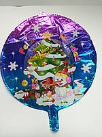 Фольгированный шар круглый с рисунком новогодним "Снеговик Merry Christmas" 45 см