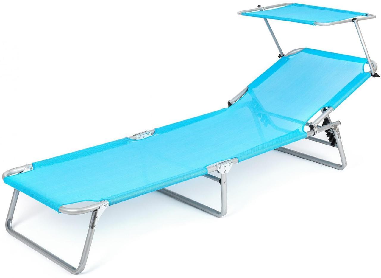 Складаний блакитний шезлонг з козирком Happy Green