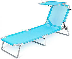 Складаний блакитний шезлонг з козирком Happy Green, фото 4