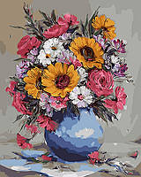 Картина по номерам 40х50 Яркий букет в синей вазе (GX9417)