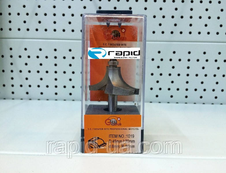 Фреза ГЛОБУС 1019 D37 d8 h18 R16 кромочная калевочная