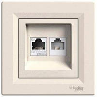 Розетка комп'ютерна RJ45 cat5e UTP + телефонна RJ11 Schneider Electric Asfora Слонова кістка EPH4900123