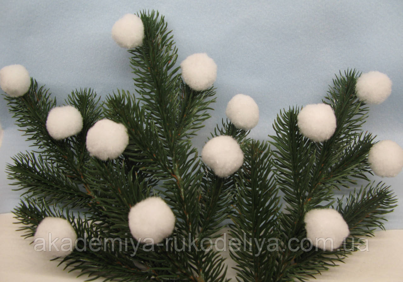 Кульки — помпони білий D — 3 см, 10 шт., фото 1