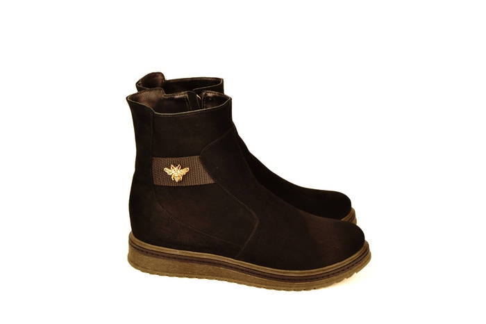 Ботинки женские без каблука натуральная замша черные зимние и ...