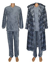 Набор мужской махровый / пижама с халатом 18312 18313 Classic Grey Versace вельсофт, р.р.48-58