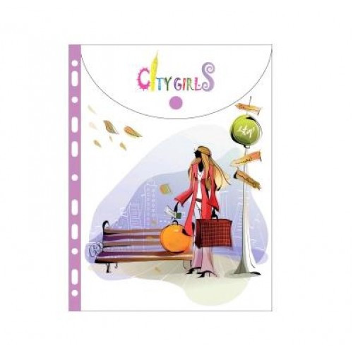 Папка-конверт А4 на липучці LEO 490719 з вертикальною перфорацією City Girls (1/12)
