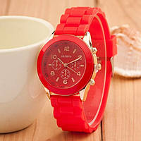 Красные силиконовые женские часы Geneva