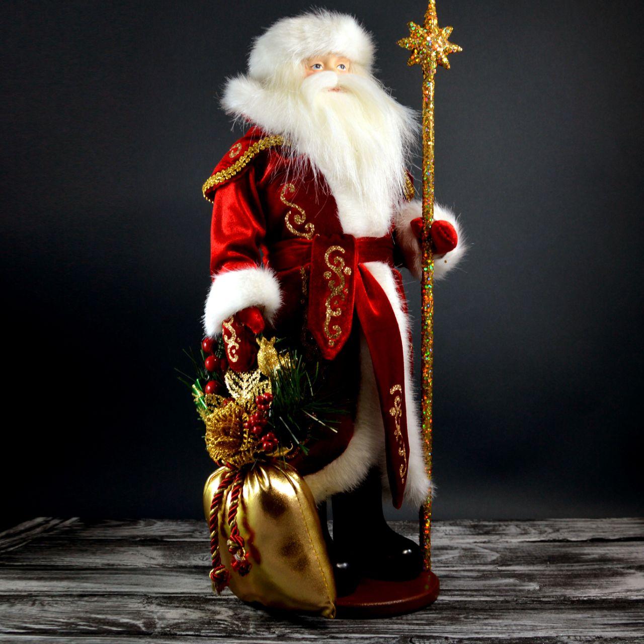 Дід Мороз 50 см з золотим посохом 0458