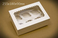 Коробка на 6 капкейков или кексов с окном белая, размеры 250х170х80мм
