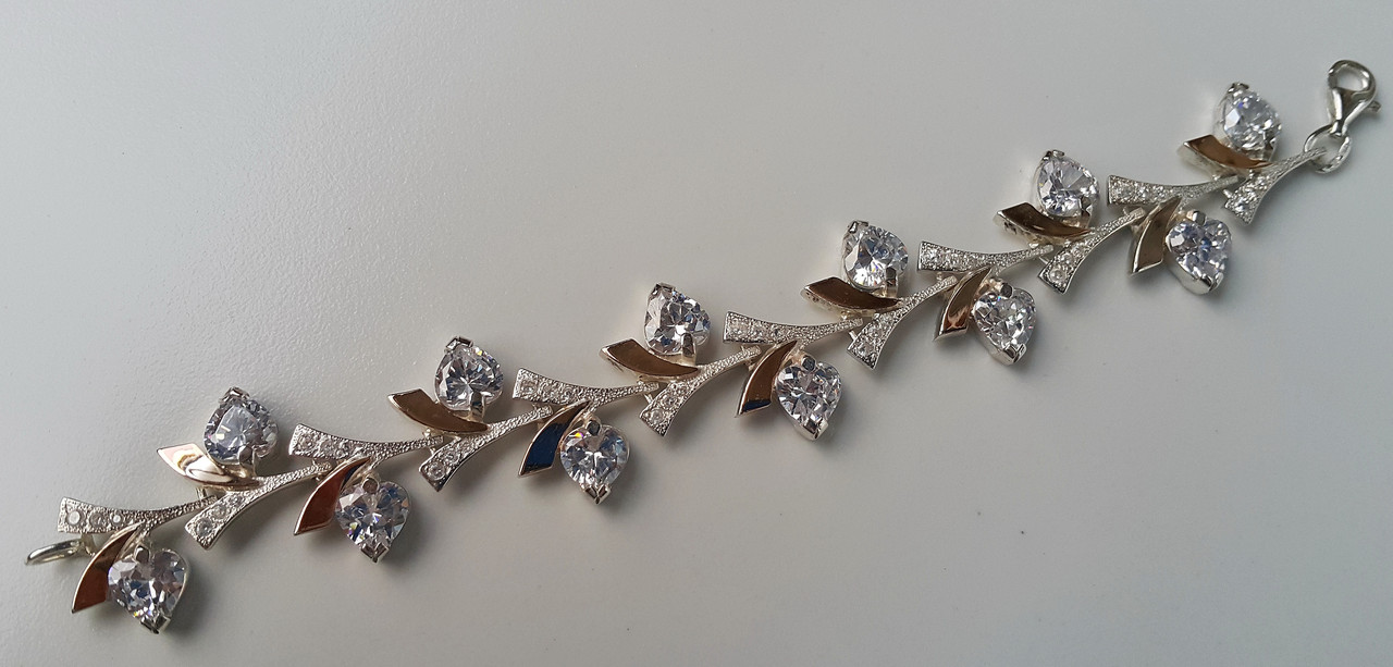 Браслет серебряный с золотыми вставками женский крупные прозрачные фианиты - фото 6 - id-p847111796