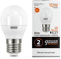 Светодиодная лампа GAUSS Elementary G45 10Вт 3000K E27 180-240В