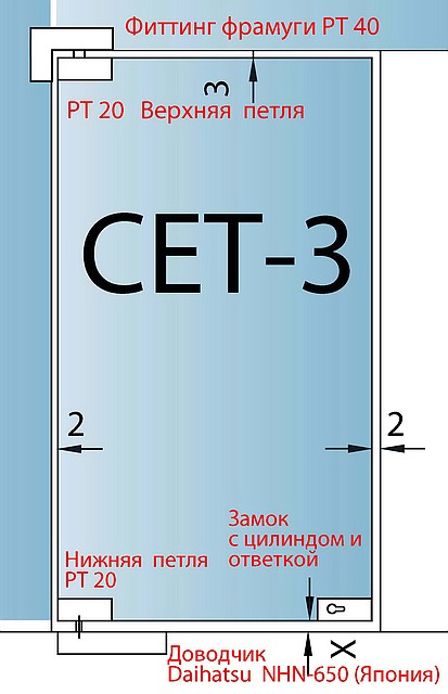 СЕТ-3 => К-т фурнітури для скляних дверей типу Dorma РТ Universal Light