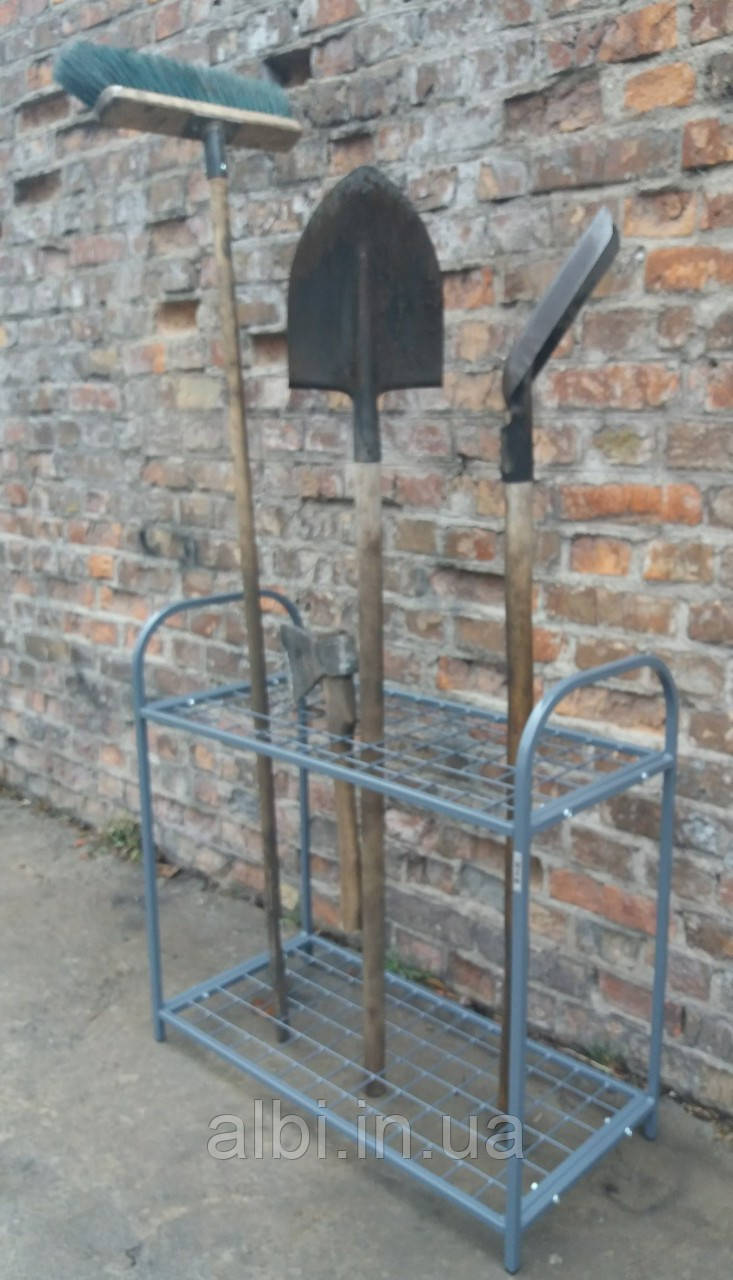Стійка для садового інструменту сіра, зберігання садового інструменту