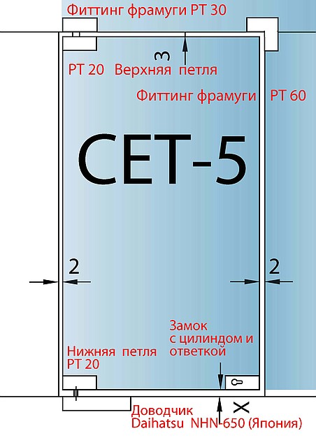 СЕТ-5 => К-т фурнітури для скляних дверей типу Dorma РТ Universal Light