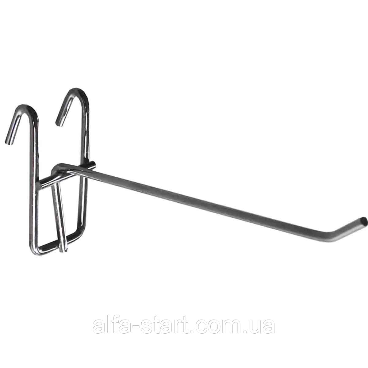 Хромований гачок 20 см на торгову сітку коміркою 50 мм, фото 1