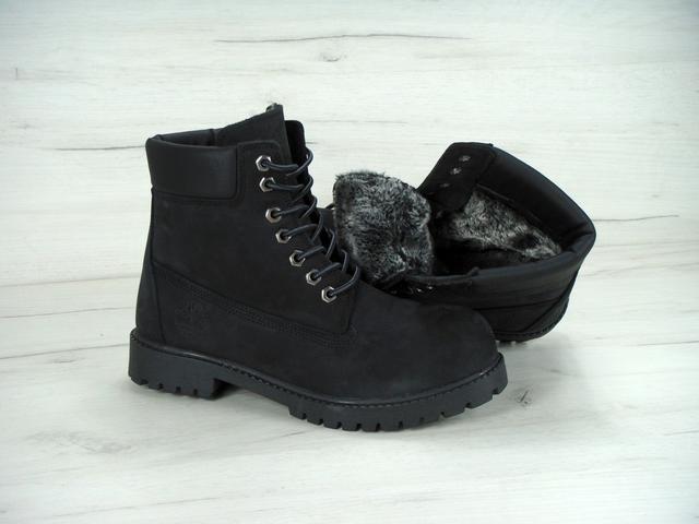 ботинки Тимберленд черные, нубук, натуральный мех
