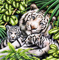 Рисование камнями Белая тигрица с тигрятами DM-283 (40 х 40 см) ТМ Алмазная мозаика