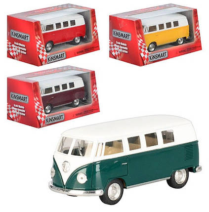 KMKT5060W Автобус інерція VOLKSWAGEN CLASSICAL BUS 13 см, відкривається багажник, резн. колеса, коробка 16-7-8, фото 1