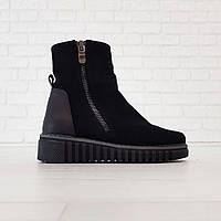 Жіночі замшеві черевики з хутром 36 розмір Woman's heel чорні з широкою та нековзаючою підошвою
