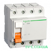 УЗО 25A 30mA 4,5 kA тип AC 4 полюси 11460 Домовик ВД63 Schneider Electric