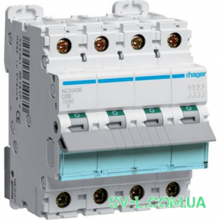 Автоматичний вимикач 6A 10kA 4 полюси тип C NCN406 Hager