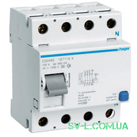 УЗО 63A 100mA 6kA тип A 4 полюси (селективне) CN463J Hager