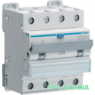 Дифавтомат 16A 300mA 6kA 4 полюси тип C тип Hi AFH466H Hager