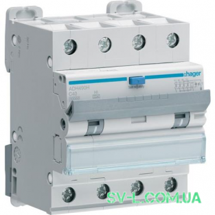 Дифавтомат 40A 30mA 6kA 4 полюси тип C тип Hi ADH490H Hager