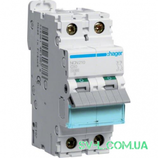 Автоматичний вимикач 10A 10kA 2 полюси тип C NCN210 Hager