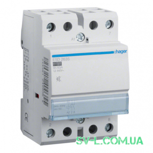 Контактор безшумний ESD263S 63A 2НО 24V 3м Hager