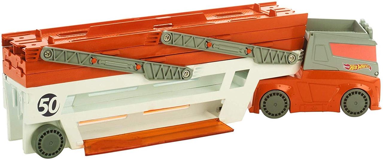 Hot Wheels Трейлер вантажівка автовоз хот вилс на 50 машинок жовтогарячий