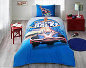 Дитячий і підлітковий комплект TAC Ранфорс / простирадло на гумці Hot Wheels Race