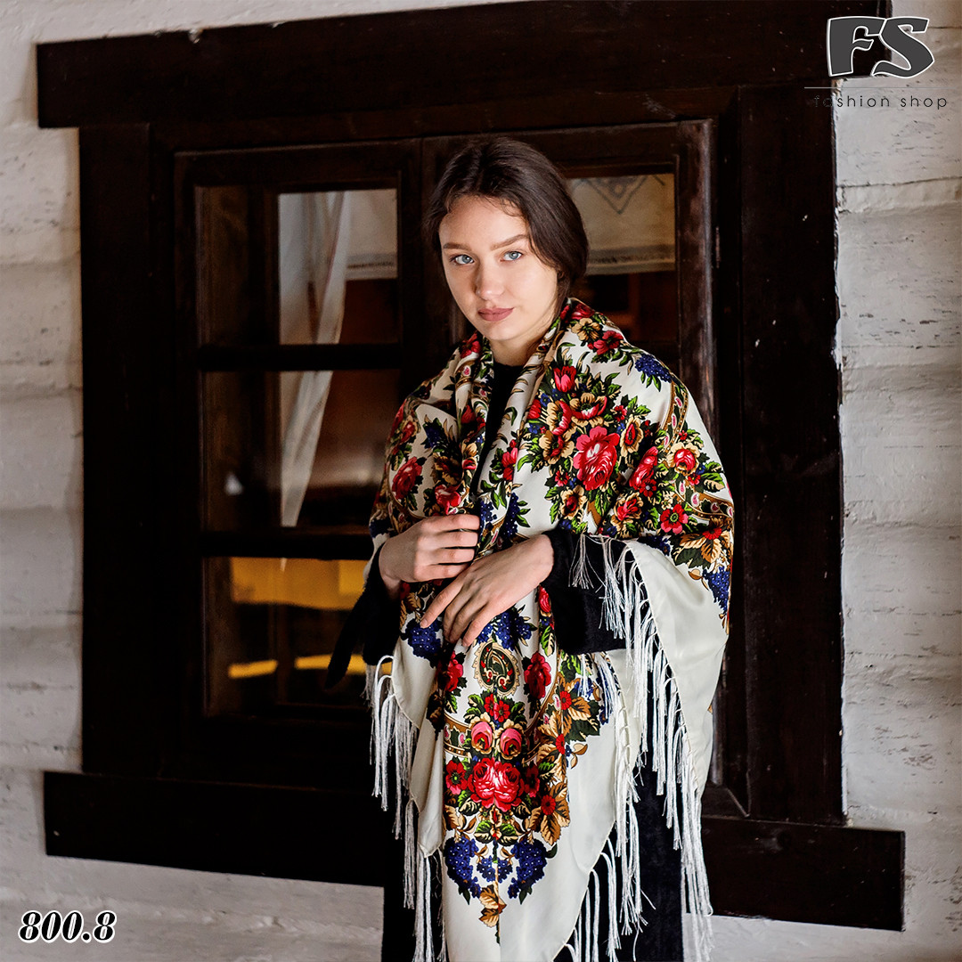 Кремовий павлопосадський хустка Неперевершений розпис