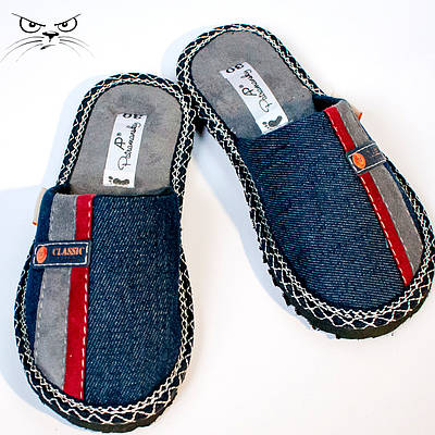 Тапочки Дитячі Підліткові Хлопчику, 30-40 розмір закриті джинсові PaGo "Класик" Сині