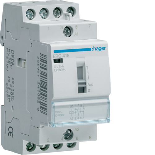 Контактор з ручним керуванням 16А, 2 н. о.+2 н. з., 230В, 2М (Hager)