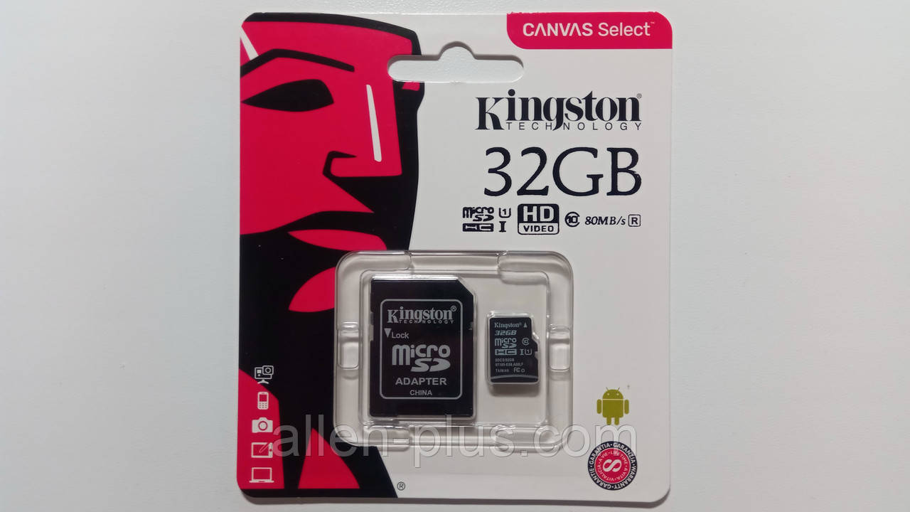 Картка пам'яті Kingston microSDHC Class 10, 32GB