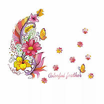 Наклейка на стіну, наклейка квітка, наклейки на вітрину "Colorful feather" 64см*74см (лист 45см*60см), фото 2