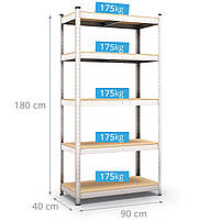 Стелаж Складком 180х90х40 5 полиць МДФ SK-1 поличний оцинкований в офіс склад для зберігання товару, фото 3