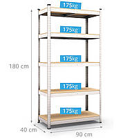 Стелаж Складком 180х90х40, 5 полиць МДФ/ДСП, 175 кг/полиця, SK-1 поличковий оцинкований в офіс, фото 3