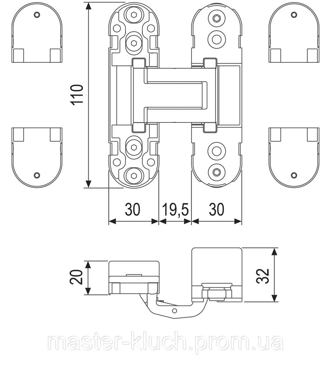 Петля дверная скрытая AGB Eclipse 2.0 бронза - фото 3 - id-p38180925