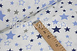 Фланель дитяча "Різнобарвний зорепад" синіми і білими зірок на білому тлі №1298, фото 2