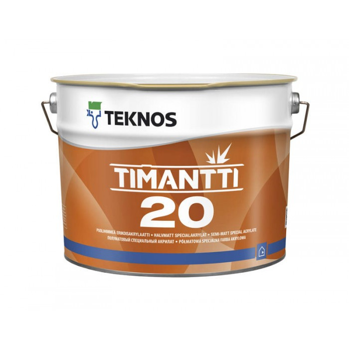 Напівматова фарба для сухих і вологих приміщень Teknos 9 л біла Timantti 20